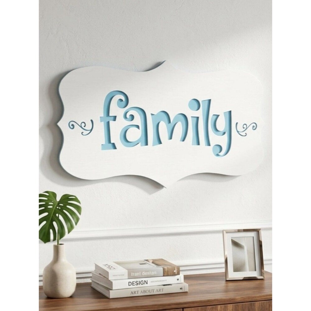 White and Blue Metal Family Sign
